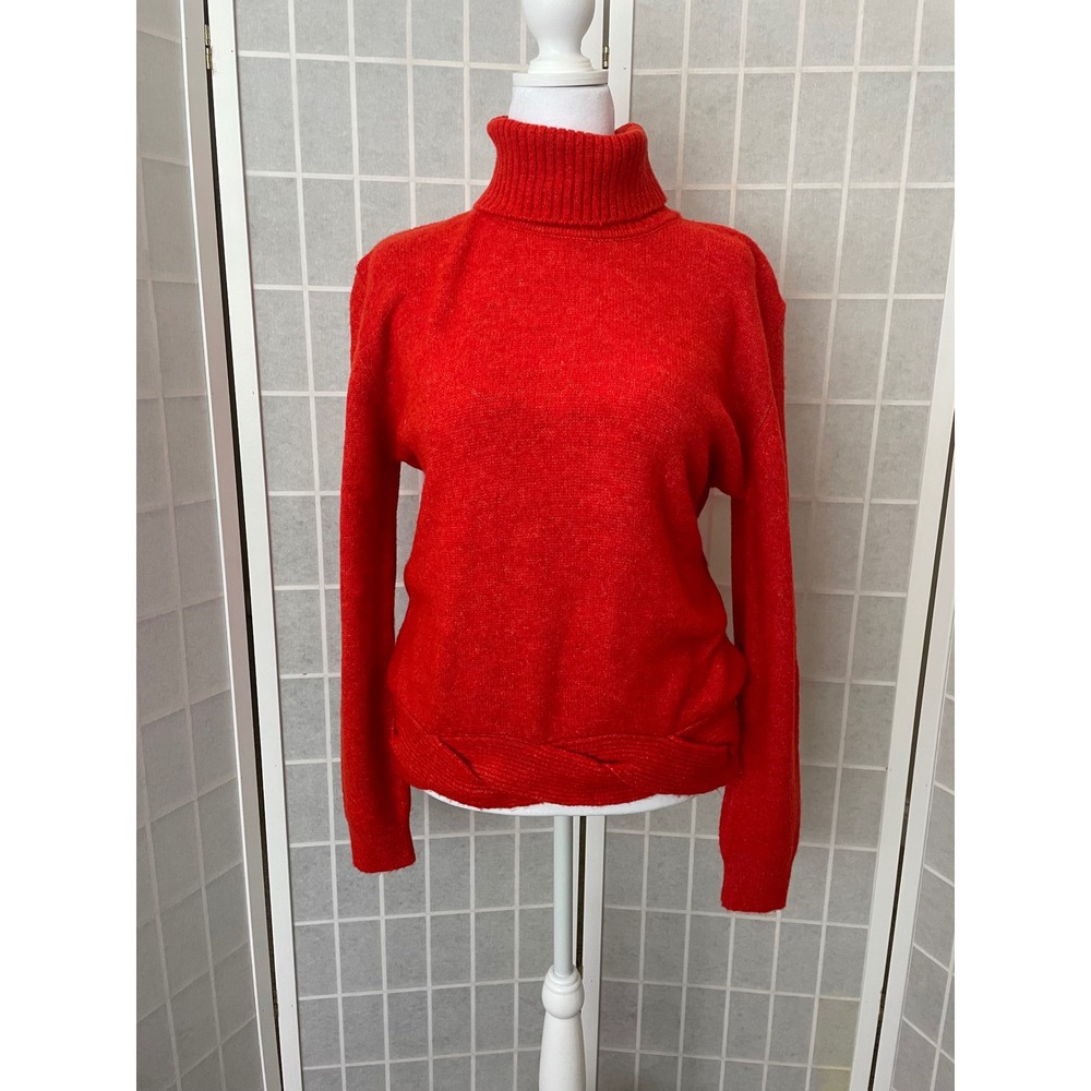 Arti Factor Tomato Red Turtleneck Sweater Mohair Wool Slouchy Knit Braided Italy